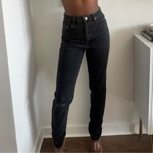 ASOS washed black high waist high rise straight distressed knee rips jeans
